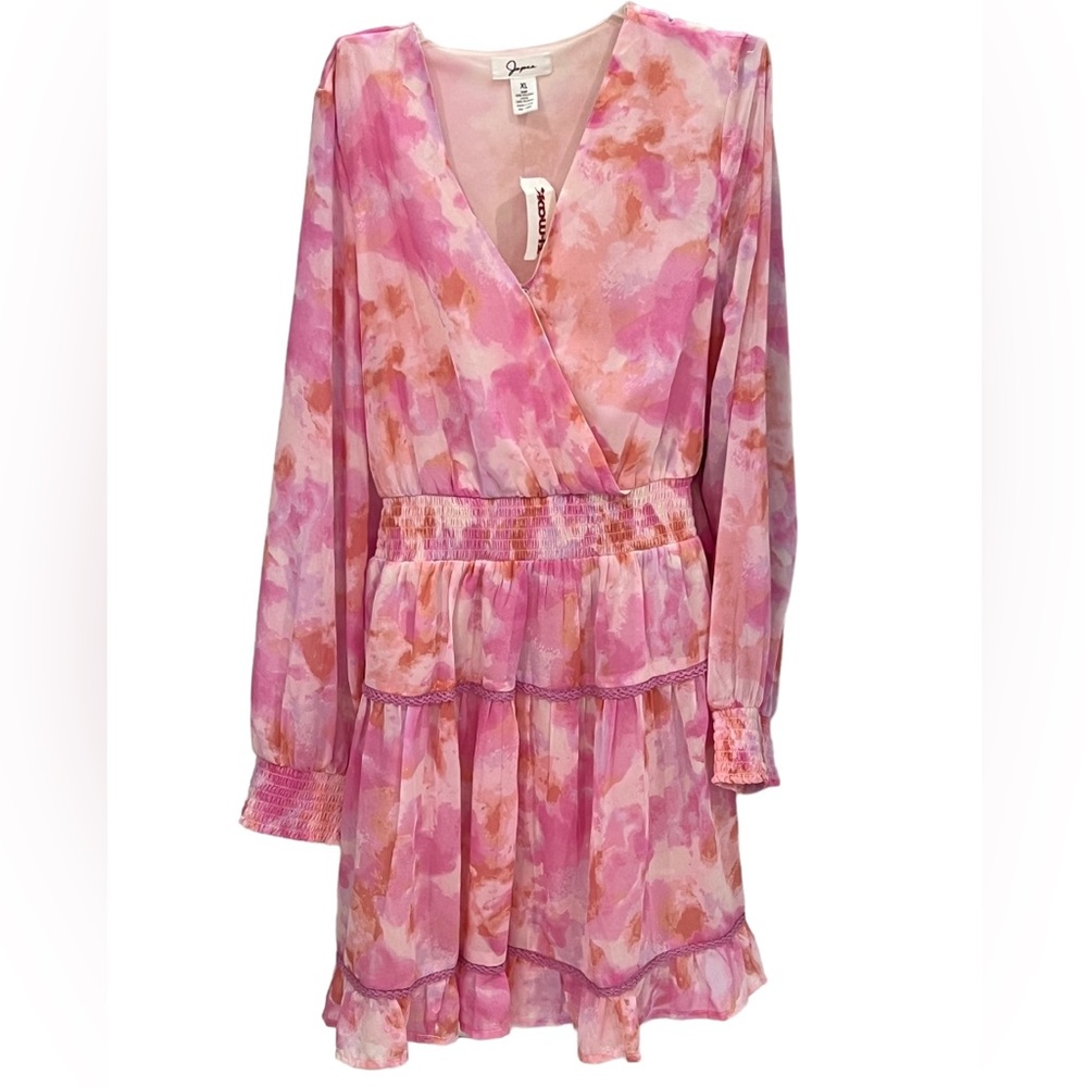 Dress - Jopna Women's Pink Watercolor Long Sleeve Faux Wrap Dress XL - NEW BOX21